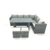 Fimous Outdoor Lounge Rattan Corner Sofa Set 6 Seater Garden Furniture with Small FootStools