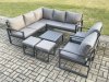 Fimous 9 Seater Outdoor Aluminium Garden Furniture Set Corner Lounge Sofa Set with Square Coffee Table 2 Small Footstools Dark Grey