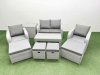 Fimous PE Wicker Rattan Furniture Sofa Sets with Oblong Coffee Table Love Sofa Reclining Chair Side Table 4 Stools Light Grey Mixed