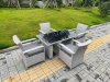 Fimous Light Grey Rattan Outdoor Garden furniture Set Black Tempered Glass Dining Table and 4 Chairs Set with Seat Cushion