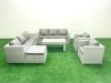 Fimous Outdoor Garden Furniture Rattan Sofa Set with 2 Armchairs Oblong Coffee Table Big Footstool Light Grey Mixed