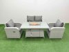 Fimous Light Grey PE Wicker Rattan Garden Furniture Set Sofa Set Reclining Chair Firepit Dining Table 4 Seater