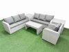 Fimous 7 Seater Poly Rattan Outdoor Garden Furniture Oblong Coffee Table Sofa Set Patio 3 Seater Sofa Reclining Chair 3 Seater Sofa 2 Side Table Light Grey