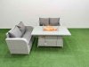 Fimous 4 Seater Outdoor Love Sofa Set Rattan Garden Furniture Set with Firepit Dining Table Light Grey