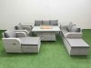 Fimous PE Rattan Garden Furniture Set Reclining Chair Sofa Double Love Seat 2 Seater Sofa Lounge Set Firepit Dining Table 2 Big Footstool 2 Side Table Light Grey