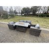Fimous 5 Seater Outdoor PE Rattan Garden Furniture Gas Fire Pit Dining Table Lounge Sofa 2 PC Armchairs Dark Grey Mixed Patio