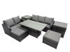 Fimous Rattan Garden Furniture Dining Set 7-seater Patio Height Adjustable Rising Lifting Table Sofa Set with 2 Side Tables Dark Grey Mixed