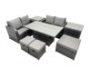 Fimous 7-seater Patio Height Adjustable Rising Lifting Table Sofa Sets Rattan Garden Furniture Dining Set with 2 Side Table 3 Stools Dark Grey Mixed