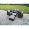 Fimous Wicker PE Rattan Garden Furniture Set Outdoor Lounge Sofa Set with Love Sofa Square Coffee Table Big Footstool Dark Grey Mixed
