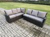 Fimous High Back Outdoor Garden Furniture Set Rattan Corner Sofa Dining Table Set With 2 Big Footstool 8 Seater Dark Grey Mixed