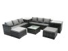 Fimous Outdoor Rattan Garden Furniture Set 8 Seater Patio Lounge Sofa Set with Square Coffee Table 2 Side Tables 2 Big Footstools Dark Grey Mixed