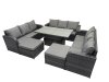 Fimous Rattan Garden Furniture Dining Set 11-seater Patio Height Adjustable Rising Lifting Table Sofa Set with 2 Big Footstools Dark Grey Mixed