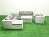 Fimous Wicker PE Rattan Sofa Garden Furniture Set with Oblong Coffee Table Armchair 3 Footstools Light Grey Mixed