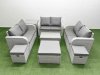 Fimous 9 Seater PE Wicker Rattan Furniture Sofa Sets with Rectangular Coffee Table 2 Seater Love Sofa 3 Stool Side Table Light Grey