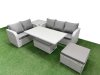 Fimous 6 Seater PE Rattan Wicker Garden Furniture Patio Conservatory Sofa Set with Adjustable Lifting Dining or Coffee Table 3 Seater Sofa Love Sofa Big Footstool Side Table