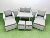 Fimous Rattan Garden Furniture Dining Set 8-seater Patio Rectangular Table Sofa Set with 2 Side Tables 4 Stools Light Grey
