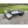 Fimous 8 Seater?Outdoor High Back Rattan Adjustable Rising Lifting Dining Table Corner Sofa Set Garden Furniture Set Dark Grey Mixed Right Hand