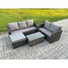 Fimous 6 Seater Rattan Wicker Garden Furniture Patio Conservatory Sofa Set with Rectangular Coffee Table 3 Seater Sofa Love Sofa Big Footstool
