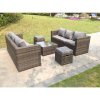 Fimous Dark Grey Rattan Garden Outdoor Sofa Set Square Coffee Table Small Footstools 8 Seater
