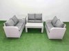 Fimous 6 Seater PE Wicker Rattan Furniture Sofa Sets with Oblong Coffee Table 2 Seater Love Sofa Side Table Light Grey