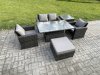 Fimous Outdoor Garden Dining Sets 5 Seater Rattan Patio Furniture Sofa Set with Rising Lifting Table Big Footstool Side Table Dark Grey Mixed