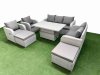 Fimous PE Rattan Garden Furniture Set Reclining Chair Sofa Double Love Seat 2 Seater Sofa Lounge Set Adjustable Lifting Dining or Coffee Table 2 Big Footstool Light Grey