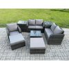 Fimous PE Rattan Garden Furniture Sets Outdoor Love Sofa Chair Set Square Coffee Table 2 Side Tables 2 Big Footstool