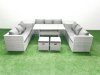 Fimous Rattan Garden Outdoor Furniture Set 11 Seater Garden Sofa Rectangulr Dining Table Set with 2 Small Footstool 2 Side Tables Light Grey Mixed