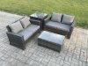 Fimous Wicker Rattan Garden Furniture Sofa Set with Rectangular Coffee Table Double Seat Sofa Side Table Outdoor Rattan Set Dark Grey Mixed