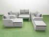 Fimous 8 Seater Outdoor Reclining Chair Love Sofa Set Rattan Garden Furniture Set with Oblong Coffee Table 2 Big FootStools 2 Side Table Light Grey