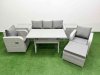 Fimous PE Rattan Garden Furniture Set Reclining Chair Sofa Lounge Sofa Set Rectangular Dining Table 2 Side Table Big Footstool Light Grey