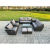 Fimous 9 Seater Rattan Wicker Garden Furniture Patio Conservatory Sofa Set with Rectangular Coffee Table 3 Seater Sofa Love Sofa 2 Small Footstools Side Table