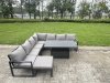 Fimous 11 Piece L-shaped Garden Furniture Set 12-Seater Aluminium Outdoor Dining Set with Adjustable Rising Lifting Dining Table 3 Chairs 2 Small Footstools Dark Grey