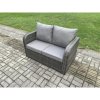 Fimous Garden Patio Furniture Wicker Rattan Oblong Rectangular Dining Table and Loveseat Sofa set with Big Footstool Dark Grey Mixed