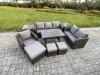 Fimous 9 PCS Outdoor Lounge Sofa Set Wicker PE Rattan Garden Furniture Set with Rectangular Dining Table Armchair 3 Footstools Dark Grey Mixed