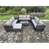 Fimous 10 Seater Outdoor Lounge Sofa Set Wicker PE Rattan Garden Furniture Set with Oblong Coffee Table 2 Side Tables Big Footstool Dark Grey Mixed