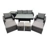 Fimous 8 Seat Outdoor Wicker PE Rattan Garden Furniture Set Dining Table Sofa Set with 4 Stools Side Table Dark Grey Mixed