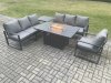 Fimous Aluminium Outdoor Lounge Sofa Garden Furniture Sets Gas Fire Pit Dining Table Set with Side Table Dark Grey