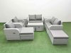 Fimous PE Wicker Rattan Furniture Sofa Sets with Oblong Coffee Table Love Sofa Reclining Chair 4 Stools 2 Side Table Light Grey Mixed