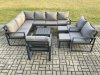 Fimous 11 Seater Aluminium Garden Furniture Set Outdoor Lounge Corner Sofa 3 Pcs Chair Square Coffee Table Sets with 2 Small Footstools Dark Grey