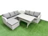 Fimous Outdoor Garden Furniture Sets 7 Seater Wicker Rattan Furniture Sofa Sets with Rectangular Dining Table high Back Lounge Sofa Big Footstool Side Table Light Grey