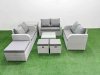 Fimous 9 Seater PE Wicker Rattan Furniture Sofa Sets with Square Coffee Table 2 Seater Love Sofa 3 Stool Side Table Light Grey