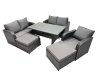Fimous Wicker PE Rattan Garden Outdoor Furniture Set Love Sofa Dining Table Sets with 2 Big Stools Dark Grey Mixed