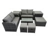 Fimous Outdoor Love Sofa Coffee Table Set Garden Rattan Furniture Set 7 Seater with 3 Stools 2 Side Tables Dark Grey