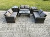 Fimous 6 PCS Outdoor Lounge Sofa Set Wicker PE Rattan Garden Furniture Set with Coffee Table Double Seater Sofa 2 Side Tables Dark Grey Mixed