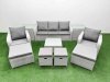 Fimous Outdoor Garden Furniture Set PE Rattan Lounge Sofa Set with Coffee Table 3 Seater Sofa 4 Footstools 2 Side Tables Light Grey