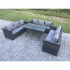 Fimous 9 Seater Outdoor Wicker Garden Furniture Rattan Lounge Sofa Set Patio Rectangular Dining Table Three Seater Sofa Dark Grey Mixed
