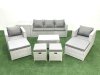 Fimous 9 Pieces Rattan Garden Furniture Set Outdoor Garden Sofa Chair Coffee Table Set with Side Table 4 Footstools Light Grey Mixed