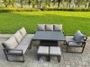 Fimous Aluminium Garden Furniture Sets,8 Seater Outdoor Sofa Dining Set with Adjustable Rising Lifting Dining Table 2 Side Tables Big Footstool for Yard,Poolside, Patio, Dark Grey