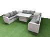 Fimous PE Rattan Lounge Sofa Set 9 Seater Outdoor Garden Furniture Set with Adjustable Lifting Dining or Coffee Table 3 Seater Sofa 2 Side Table Light Grey